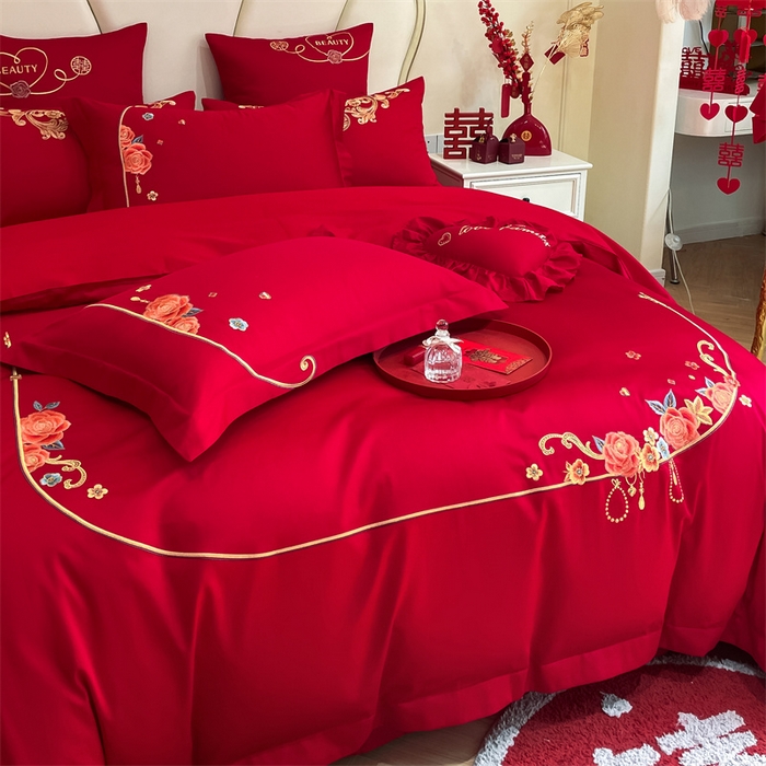 91家纺网 家纺一手货源 找家纺 东方合美（原：皇家传奇） 2024新款轻奢纯棉贡缎织造印花婚庆四件套 真我