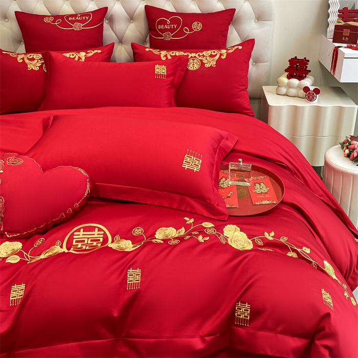 91家纺网 家纺一手货源 找家纺 东方合美（原：皇家传奇） 2024新款轻奢纯棉贡缎织造印花婚庆四件套 玲珑