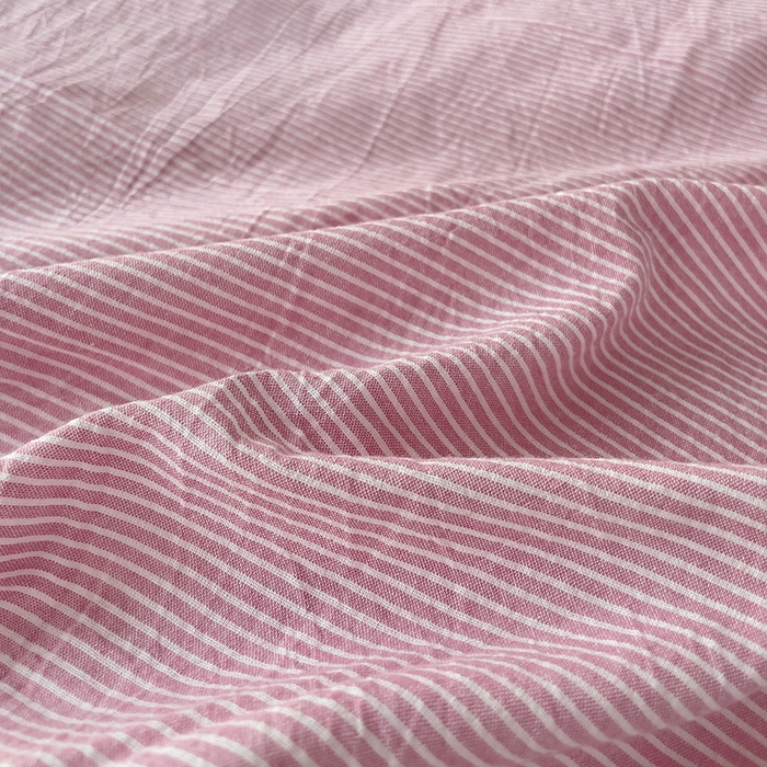 91家纺网 家纺一手货源 找家纺 呗旺鹿 2024新款A类40支全棉色织水洗棉四件套全棉四件套纯棉四件套无印风 魅力条纹豆沙