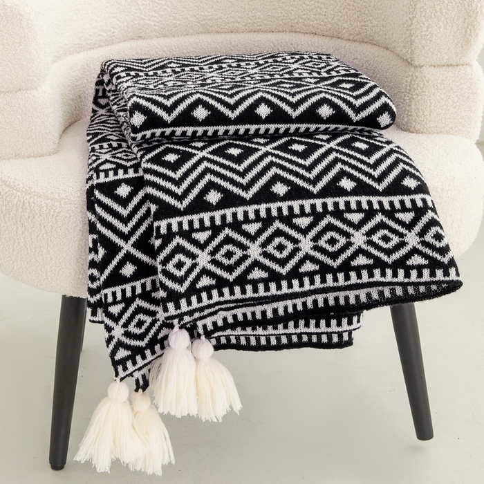 91家纺网 家纺一手货源 找家纺 苏艺针织盖毯 2024新款亲肤复古针织毯 经典黑