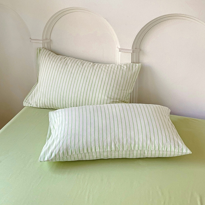 91家纺网 家纺一手货源 找家纺 呗旺鹿 2024新款A类40支全棉色织水洗棉四件套全棉四件套纯棉四件套无印风 西雅图绿