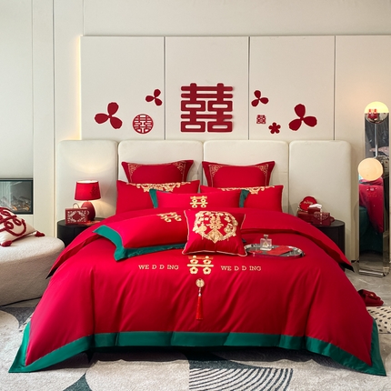 东方合美（原：皇家传奇） 2024新款轻奢纯棉贡缎织造印花婚庆四件套 东方韵味