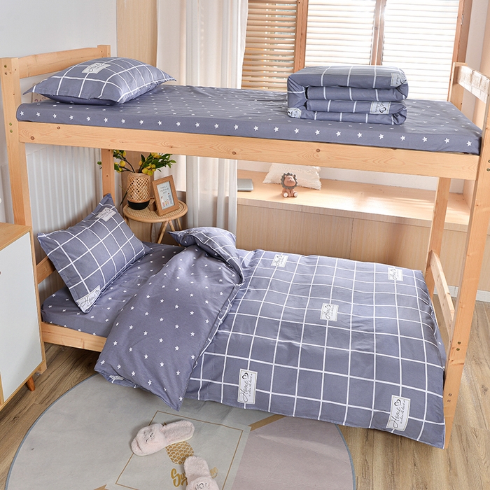 91家纺网 家纺一手货源 找家纺 2026新款宿舍上下铺12868纯棉三件套 恋家-灰