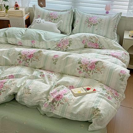 乐童 2024新款直播爆款13070纯棉印花吊边款一字绣四件套第八波沉香花影