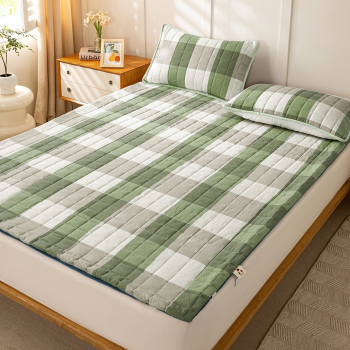 91家纺网 家纺一手货源 找家纺 萌飞 2024新款四季款秋冬两用可拆洗棉花学生床垫子牛奶绒褥子 绿大格