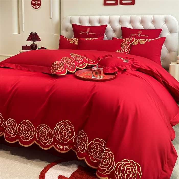 91家纺网 家纺一手货源 找家纺 东方合美（原：皇家传奇） 2024新款轻奢纯棉贡缎织造印花婚庆四件套 黛丝