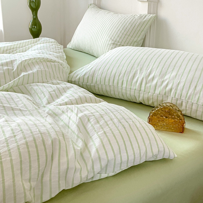 91家纺网 家纺一手货源 找家纺 呗旺鹿 2024新款A类40支全棉色织水洗棉四件套全棉四件套纯棉四件套无印风 西雅图绿