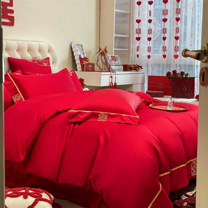 91家纺网 家纺一手货源 找家纺 东方合美（原：皇家传奇） 2024新款轻奢纯棉贡缎织造印花婚庆四件套 米兰