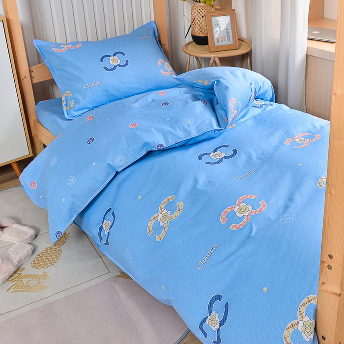 91家纺网 家纺一手货源 找家纺 2026新款宿舍上下铺12868纯棉三件套 丽莎-蓝