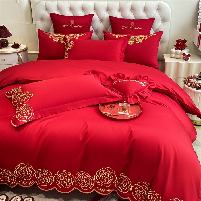 91家纺网 家纺一手货源 找家纺 东方合美（原：皇家传奇） 2024新款轻奢纯棉贡缎织造印花婚庆四件套 黛丝