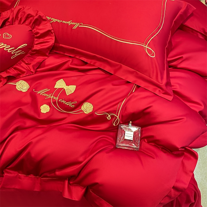 91家纺网 家纺一手货源 找家纺 东方合美（原：皇家传奇） 2024新款轻奢纯棉贡缎织造印花婚庆四件套 法芙娜