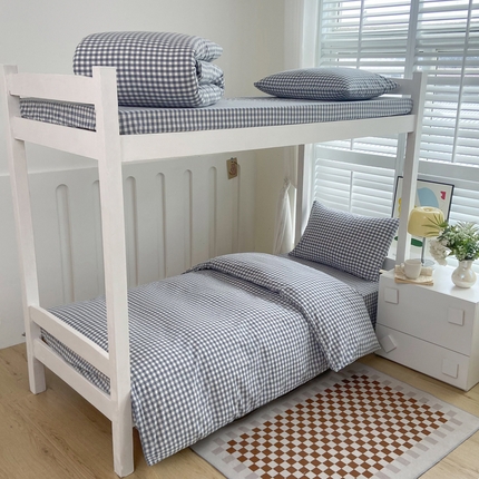 91家纺网 家纺一手货源 找家纺 （总）巧格家纺 2025新款A类全棉色织水洗棉宿舍三件套-床笠款