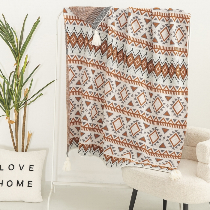 91家纺网 家纺一手货源 找家纺 苏艺针织盖毯 2024新款亲肤复古针织毯 北欧咖