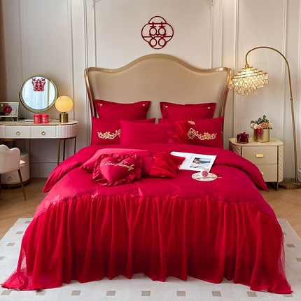 91家纺网 家纺一手货源 找家纺 （总）东方合美（原：皇家传奇） 2024新款轻奢纯棉贡缎织造印花婚庆四件套