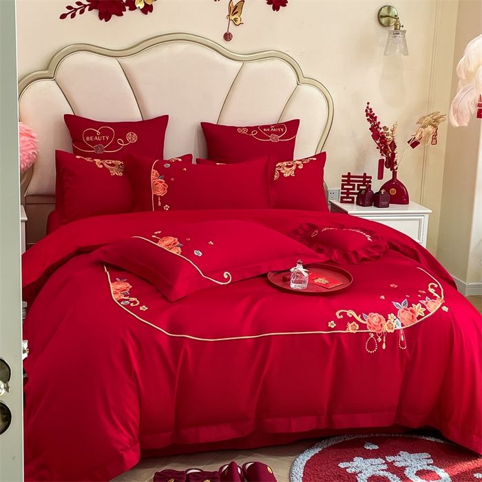 91家纺网 家纺一手货源 找家纺 东方合美（原：皇家传奇） 2024新款轻奢纯棉贡缎织造印花婚庆四件套 真我