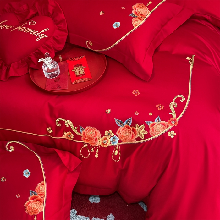 91家纺网 家纺一手货源 找家纺 东方合美（原：皇家传奇） 2024新款轻奢纯棉贡缎织造印花婚庆四件套 真我