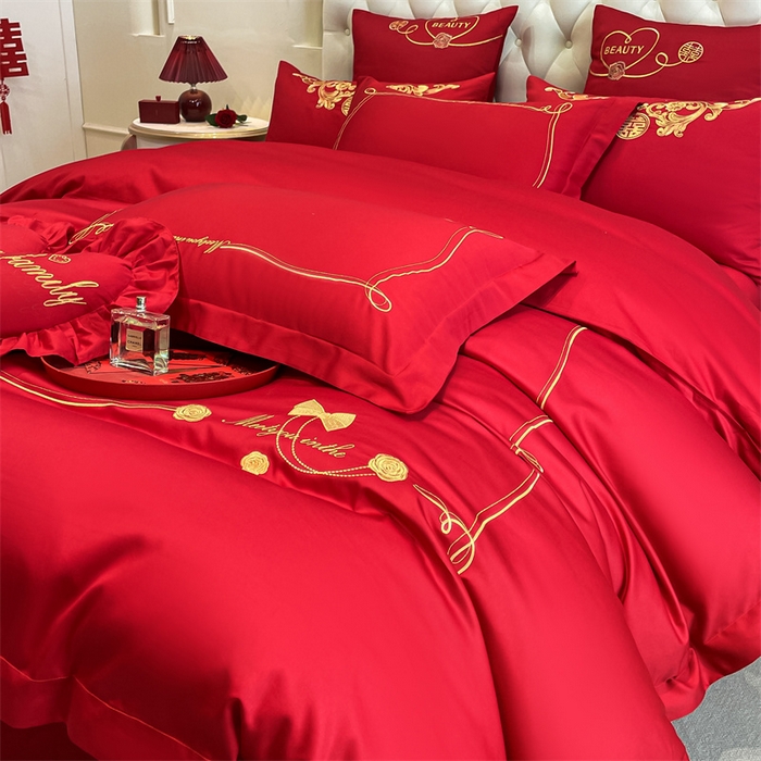 91家纺网 家纺一手货源 找家纺 东方合美（原：皇家传奇） 2024新款轻奢纯棉贡缎织造印花婚庆四件套 法芙娜