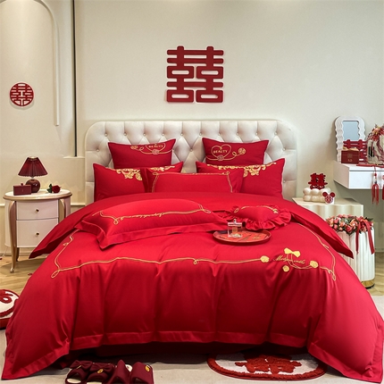 东方合美（原：皇家传奇） 2024新款轻奢纯棉贡缎织造印花婚庆四件套 法芙娜