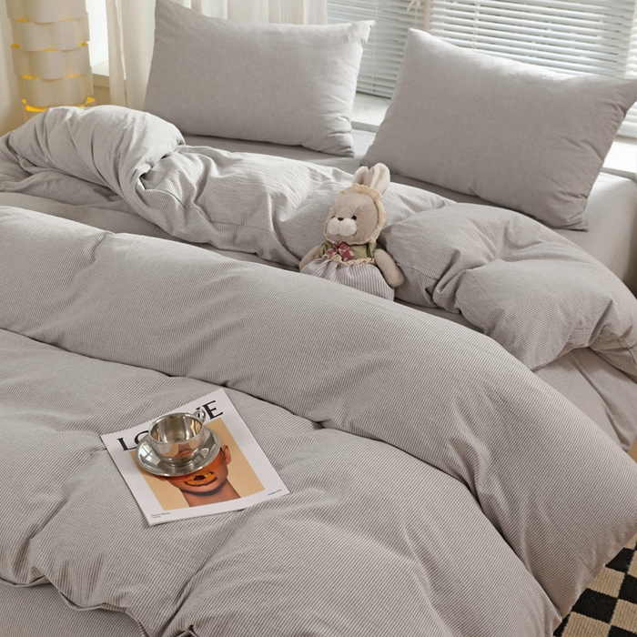 91家纺网 家纺一手货源 找家纺 呗旺鹿 2024新款A类40支全棉色织水洗棉四件套全棉四件套纯棉四件套无印风 时尚简约灰