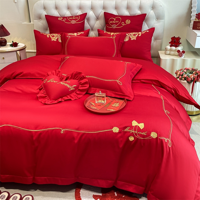 91家纺网 家纺一手货源 找家纺 东方合美（原：皇家传奇） 2024新款轻奢纯棉贡缎织造印花婚庆四件套 法芙娜