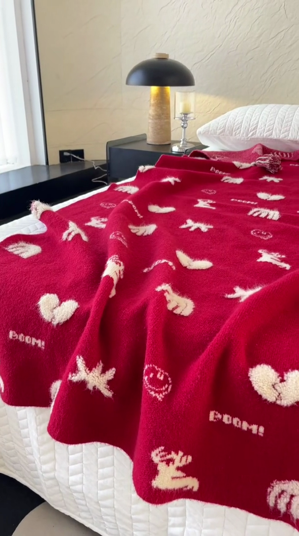91家纺网 家纺一手货源 找家纺 苏艺针织盖毯 2024龙年限定高克重一体针织毛巾绣亲肤毛毯盖毯 祥龙献瑞  (红）