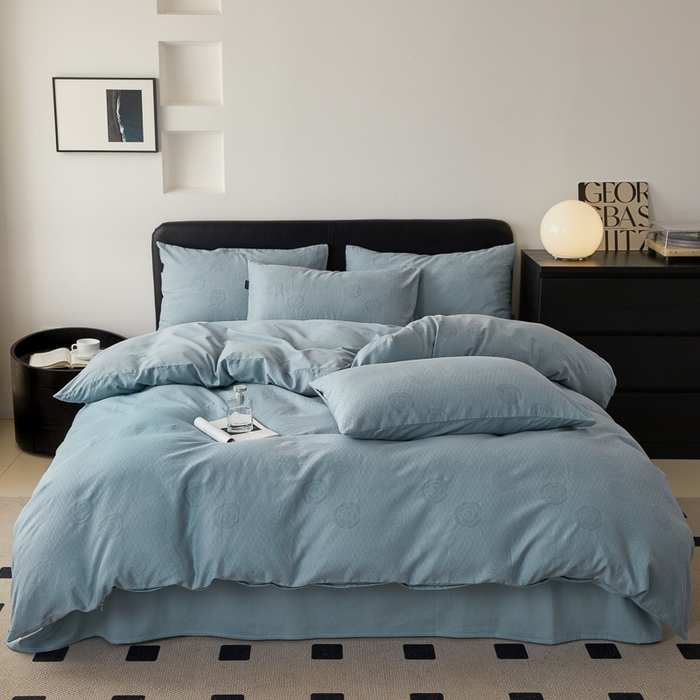 91家纺网 家纺一手货源 找家纺 优彩 2025新款A类全棉提花三层纱四件套 巴洛克雾兰