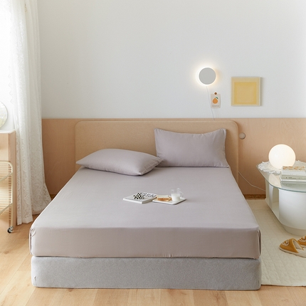 91家纺网 家纺一手货源 找家纺 2024新款40s全棉透气亲肤双层纱四件套单品系列-单床笠 太空灰