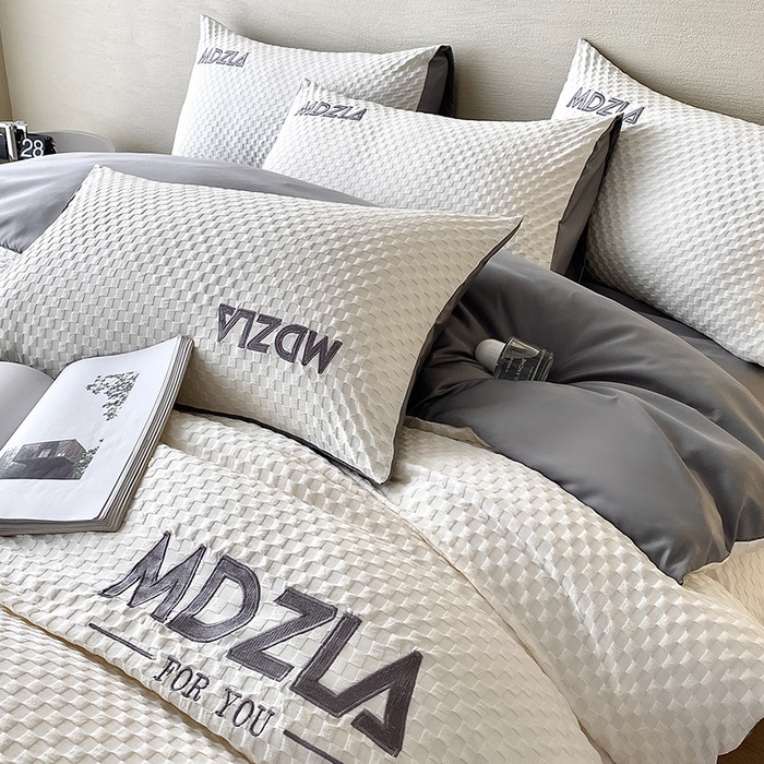 91家纺网 家纺一手货源 找家纺 优悦 2024新款泡泡格时尚提花四件套 泡泡格-白