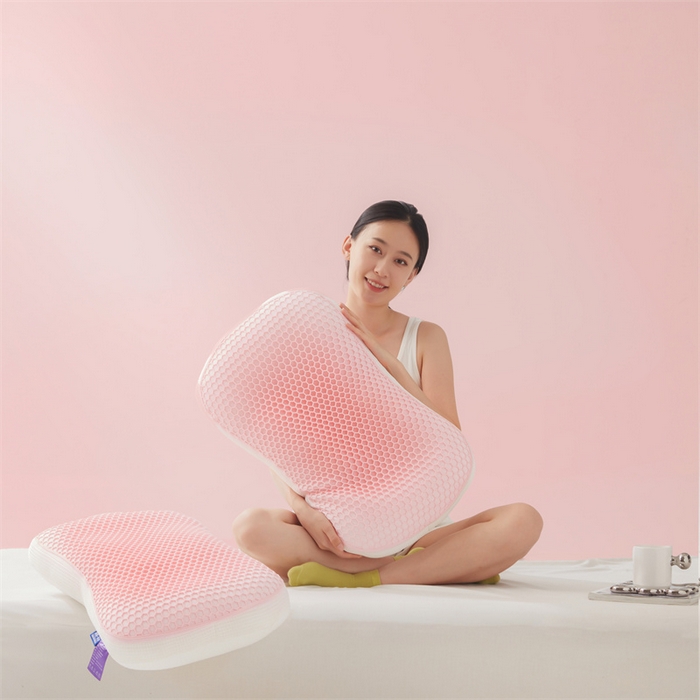 91家纺网 家纺一手货源 找家纺 枕芯真意 2024新款凉感枕TPE果胶羽丝枕夏季枕芯猫肚皮释压枕头枕芯 轻奢粉