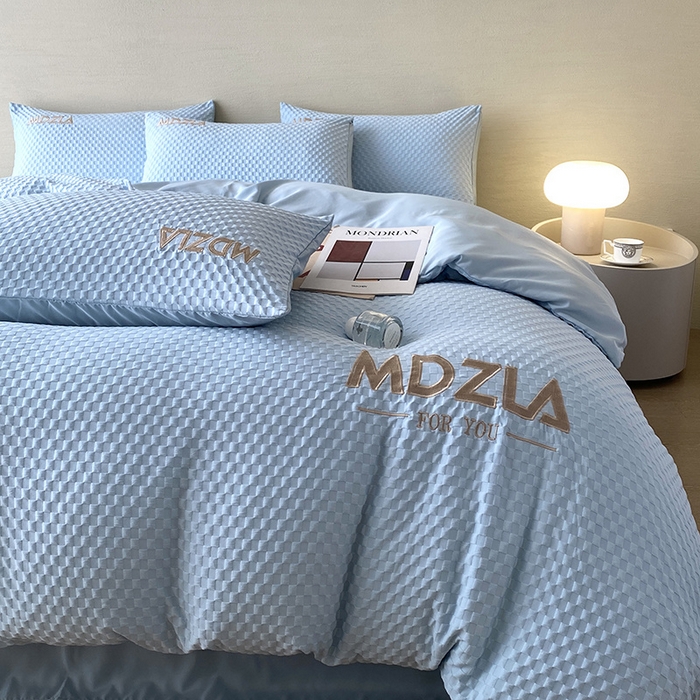 91家纺网 家纺一手货源 找家纺 优悦 2024新款泡泡格时尚提花四件套 泡泡格-蓝