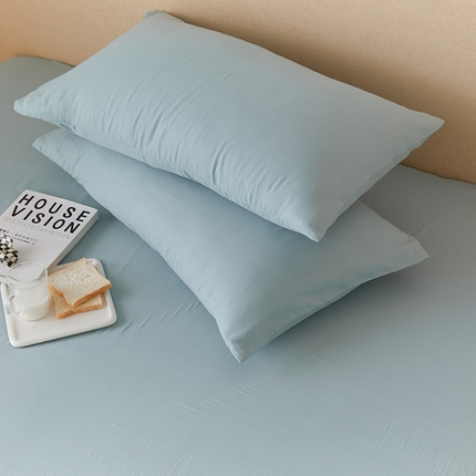 91家纺网 家纺一手货源 找家纺 2024新款40s全棉透气亲肤双层纱四件套单品系列-单枕套 孔雀蓝