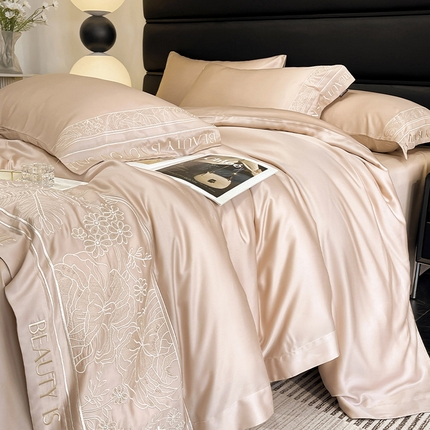 91家纺网 家纺一手货源 找家纺 （总） 2024春夏爆款Ａ类母婴级凉感真丝夏季裸睡天丝床单床笠轻奢刺绣冰丝四件套