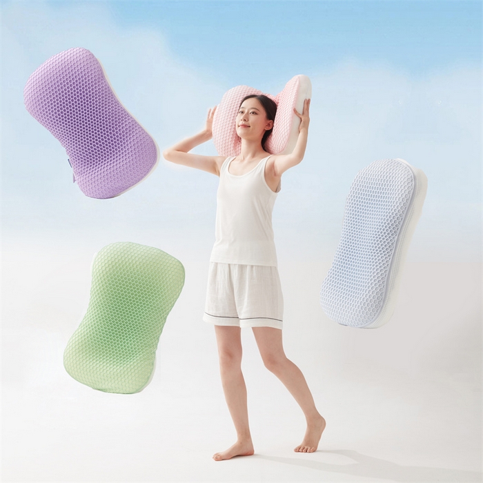 91家纺网 家纺一手货源 找家纺 枕芯真意 2024新款凉感枕TPE果胶羽丝枕夏季枕芯猫肚皮释压枕头枕芯 轻奢粉