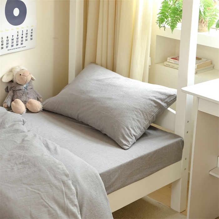 91家纺网 家纺一手货源 找家纺 北欧良品 2024新款A类色织水洗棉学生三件套床套款 冰川灰素色