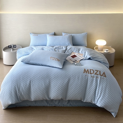 优悦 2024新款泡泡格时尚提花四件套 泡泡格-蓝