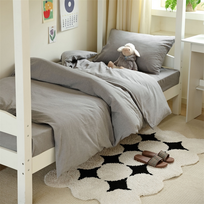 91家纺网 家纺一手货源 找家纺 北欧良品 2024新款A类色织水洗棉学生三件套床套款 冰川灰素色