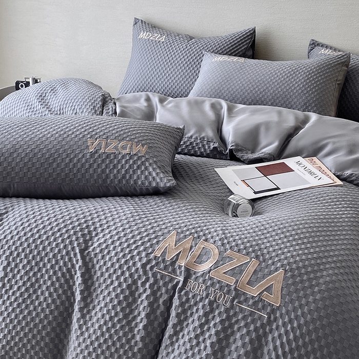 91家纺网 家纺一手货源 找家纺 优悦 2024新款泡泡格时尚提花四件套 泡泡格-灰