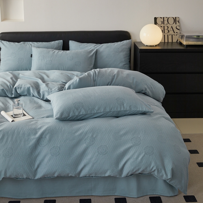 91家纺网 家纺一手货源 找家纺 优彩 2025新款A类全棉提花三层纱四件套 巴洛克雾兰