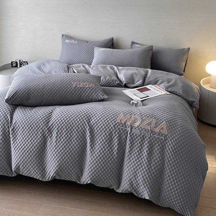 91家纺网 家纺一手货源 找家纺 优悦 2024新款泡泡格时尚提花四件套 泡泡格-灰