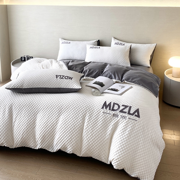 91家纺网 家纺一手货源 找家纺 优悦 2024新款泡泡格时尚提花四件套 泡泡格-白