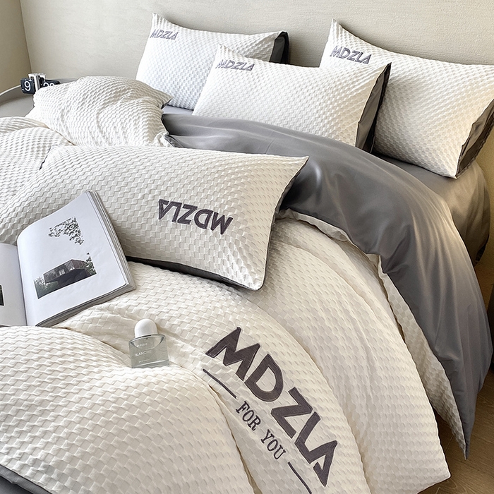 91家纺网 家纺一手货源 找家纺 优悦 2024新款泡泡格时尚提花四件套 泡泡格-白