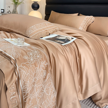 91家纺网 家纺一手货源 找家纺 （总） 2024春夏爆款Ａ类母婴级凉感真丝夏季裸睡天丝床单床笠轻奢刺绣冰丝四件套