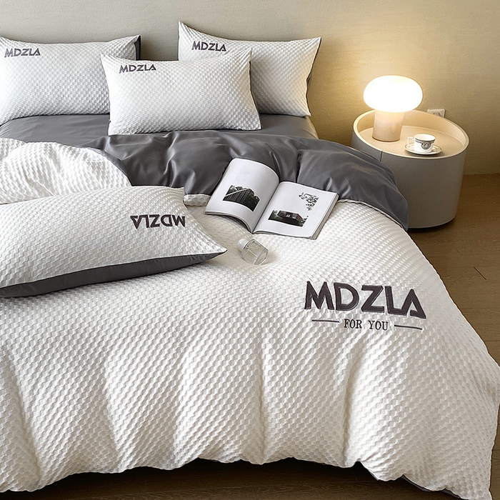 91家纺网 家纺一手货源 找家纺 优悦 2024新款泡泡格时尚提花四件套 泡泡格-白