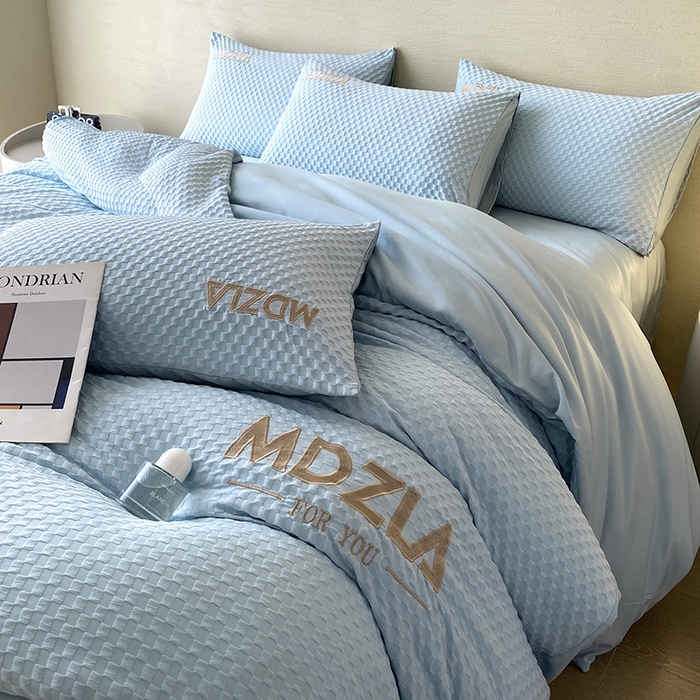 91家纺网 家纺一手货源 找家纺 优悦 2024新款泡泡格时尚提花四件套 泡泡格-蓝