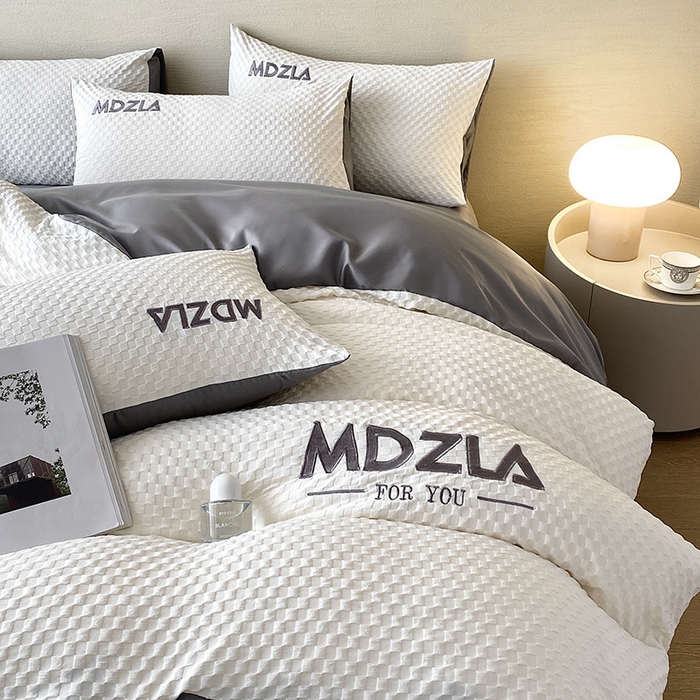 91家纺网 家纺一手货源 找家纺 优悦 2024新款泡泡格时尚提花四件套 泡泡格-白