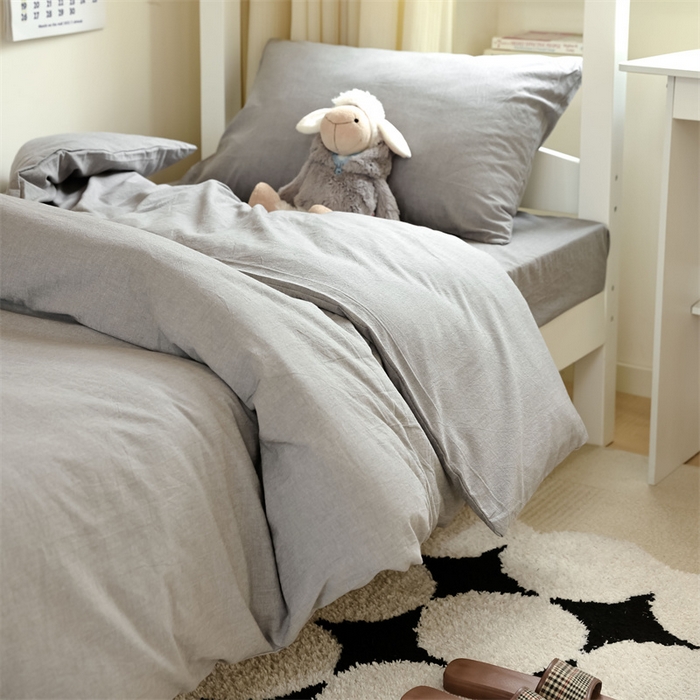 91家纺网 家纺一手货源 找家纺 北欧良品 2024新款A类色织水洗棉学生三件套床套款 冰川灰素色
