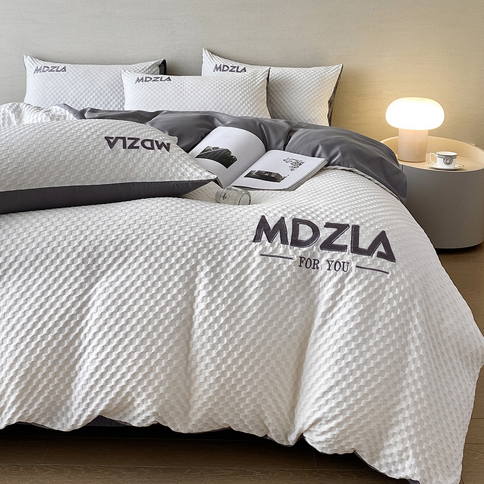 91家纺网 家纺一手货源 找家纺 优悦 2024新款泡泡格时尚提花四件套 泡泡格-白