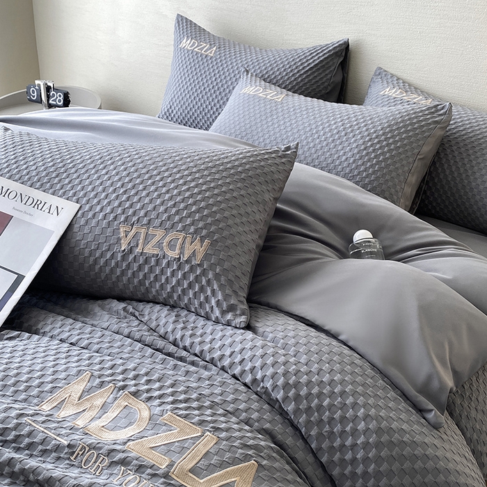 91家纺网 家纺一手货源 找家纺 优悦 2024新款泡泡格时尚提花四件套 泡泡格-灰