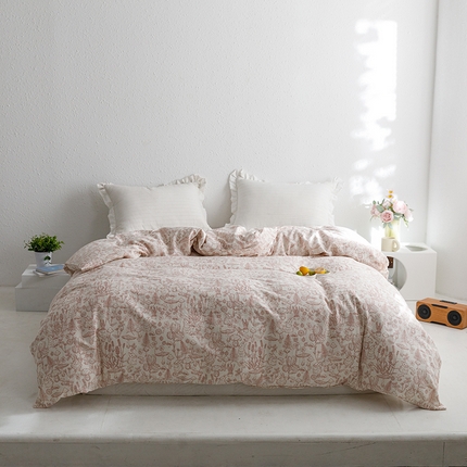 2024新款40s全棉透气亲肤双层纱四件套单品系列-单被套 丛林蘑菇