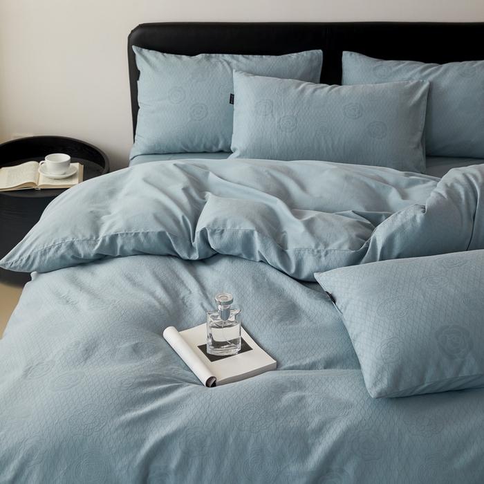 91家纺网 家纺一手货源 找家纺 优彩 2025新款A类全棉提花三层纱四件套 巴洛克雾兰